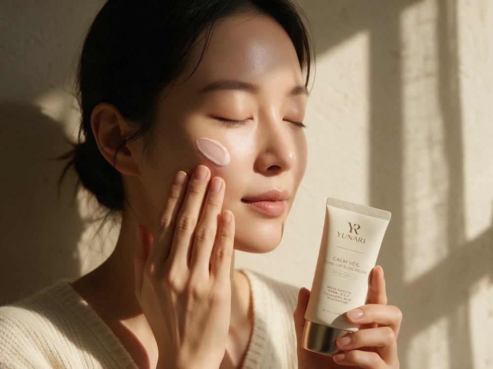 선크림을 바르는 모델